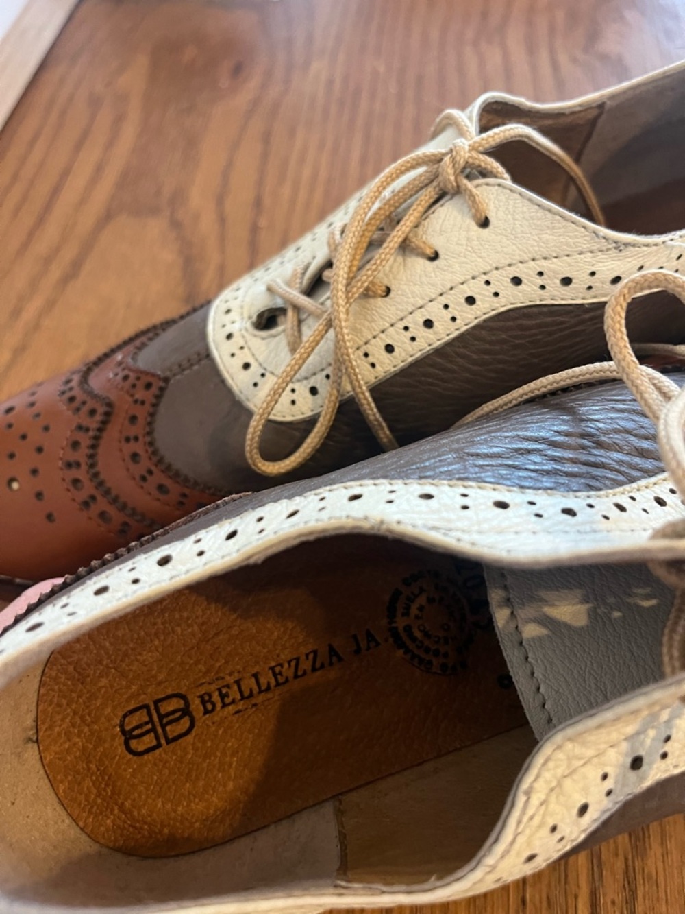 Women's Two-Tone Brown and Cream Wingtip Loafers - Picture 5 of 5